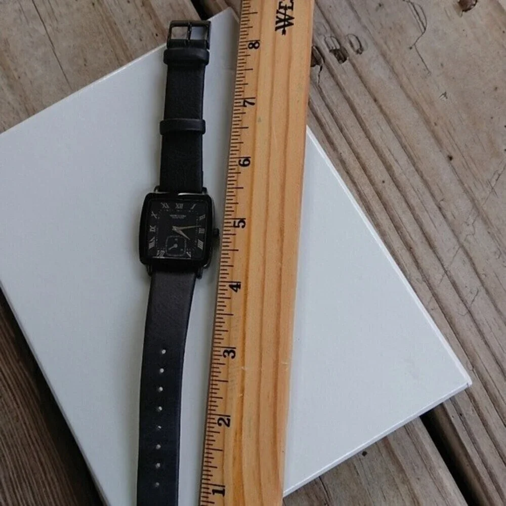 KENNETH COLE REACTION KC2455 BLACK LEATHER BAND BLACK TONE watch